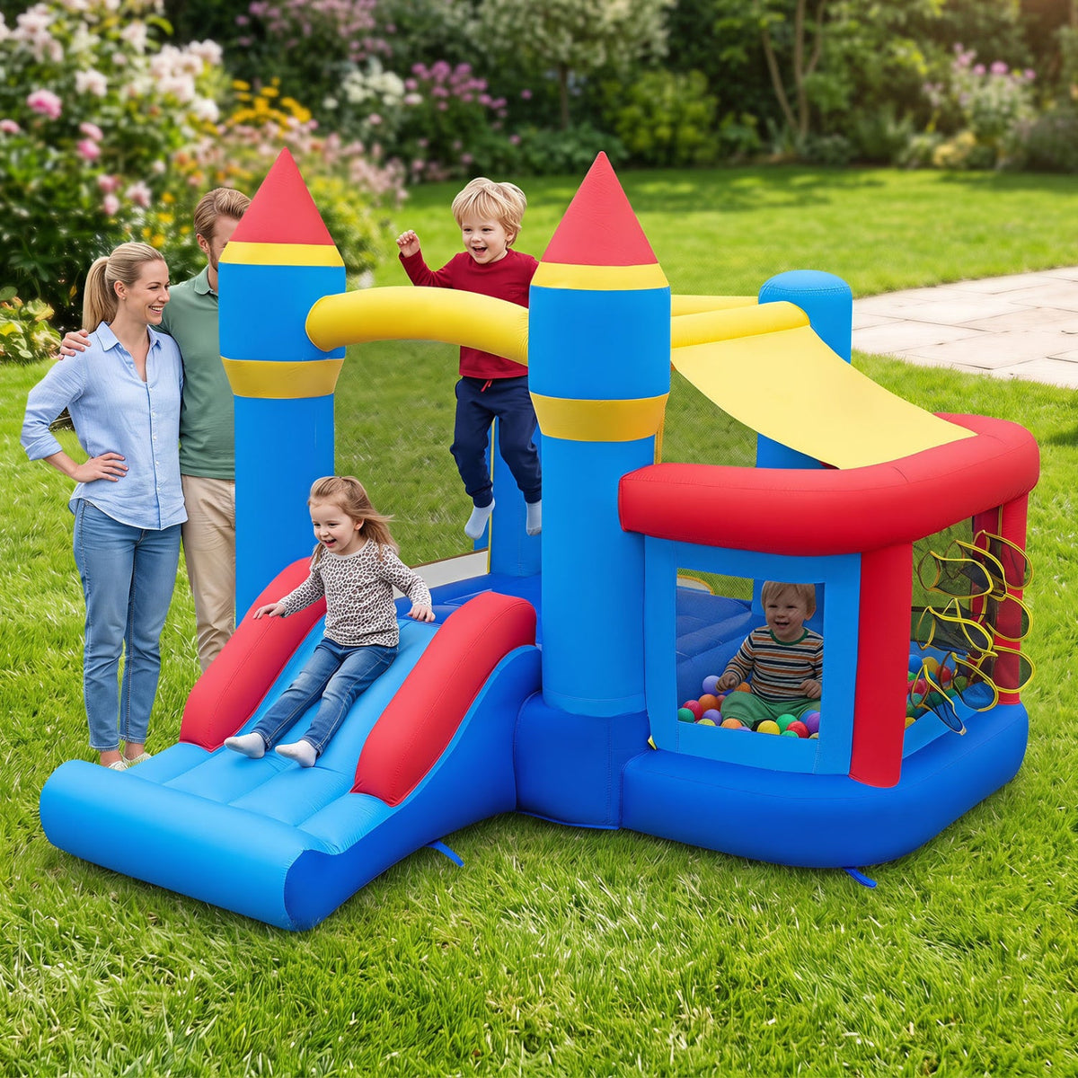 Inflatable Bounce House with Slide and Ball Pit for Kids