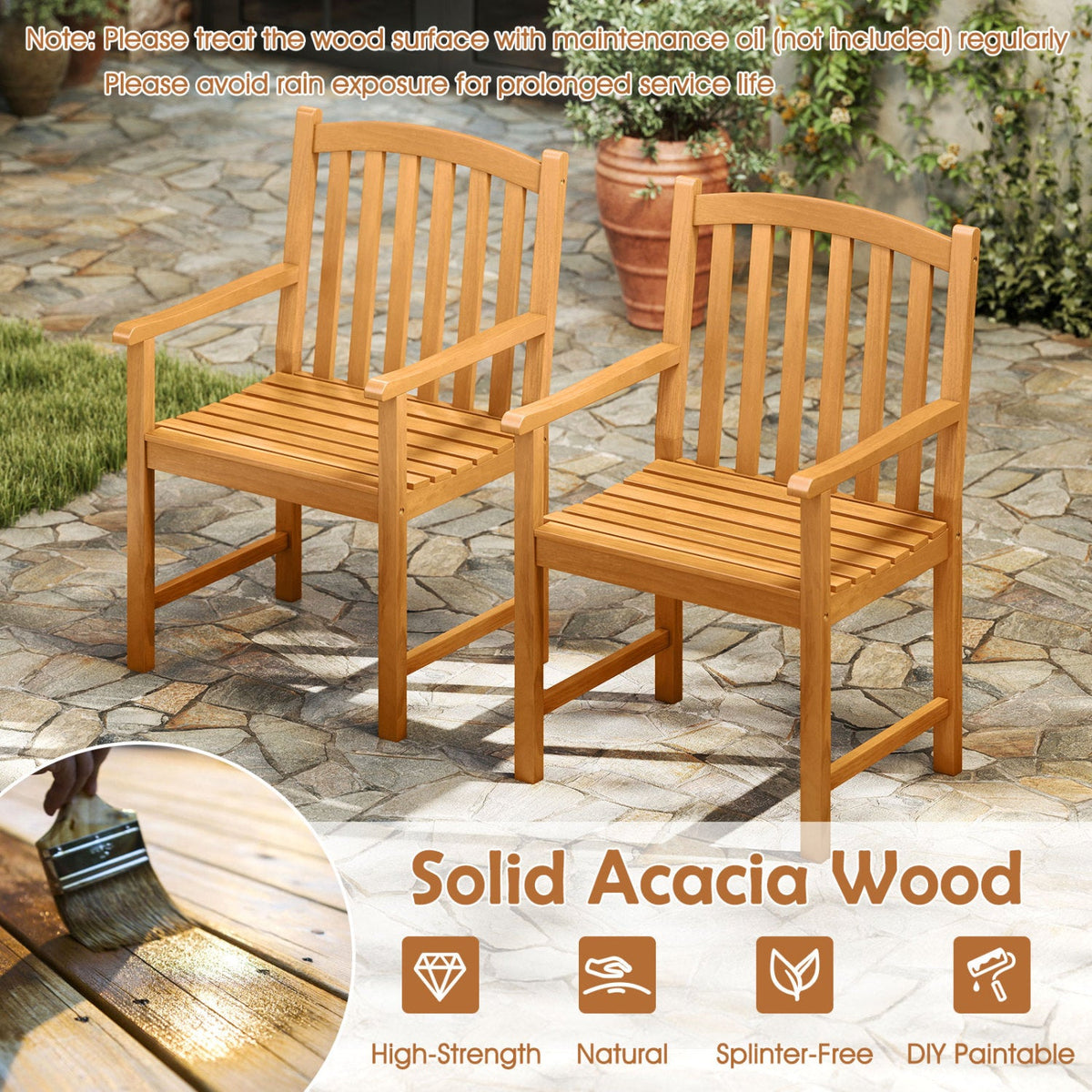 5-Piece Acacia Wood Patio Dining Set for 4 with Umbrella Hole
